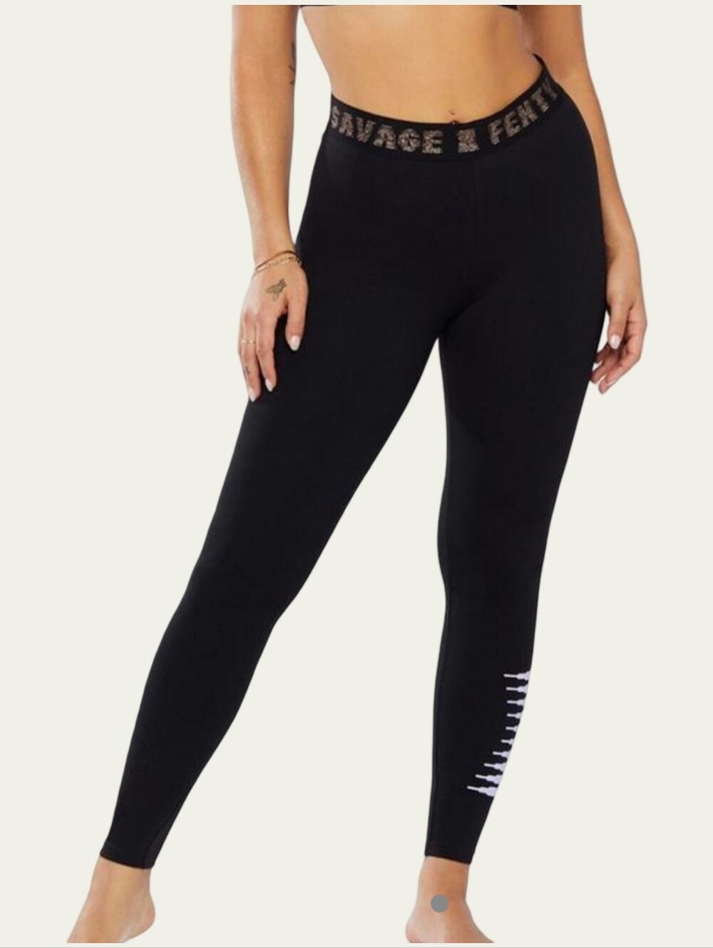 Savage X Fenty Black Logo Waistband Leggings with Pink Accent